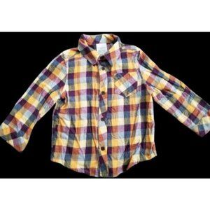 FIRST IMPRESSIONS Yellow Plaid Long Sleeved Button Front Shirt Boys 24 months